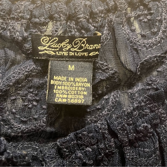 LUCKY BRAND Tassel Tie Split Neck Top peasant blouse Sheer medallion lace - Picture 9 of 10